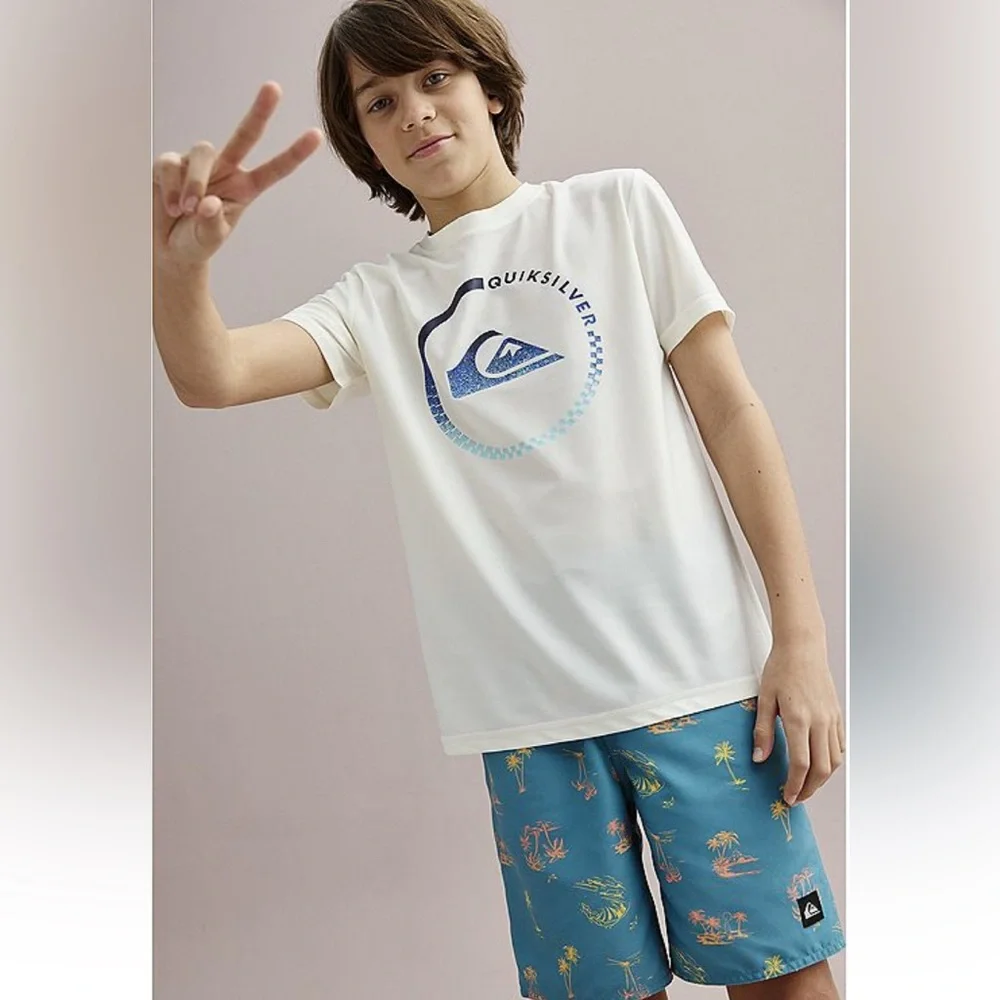 Quiksilver Swim Shorts Suit Trunks Mesh Liner Palm Tree Print Boys XL‎ 18/20